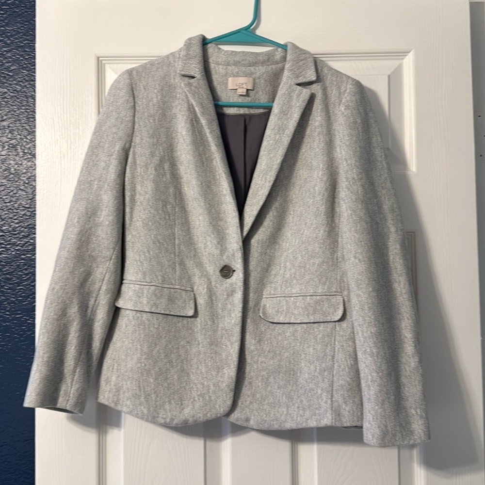 Loft Gray Herringbone Elbow Patches Blazer Jacket size 10P